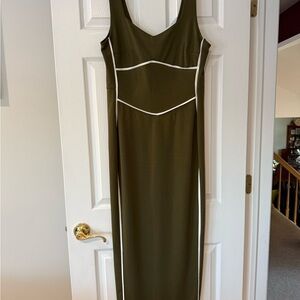 Elegant Olive Maxi Dress with White Accents